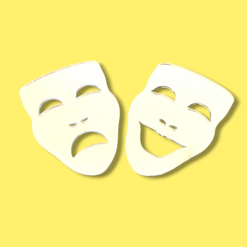 Пара акриловых зеркал в форме маски комедии и трагедии - различные размеры - Изображение 1 из 1