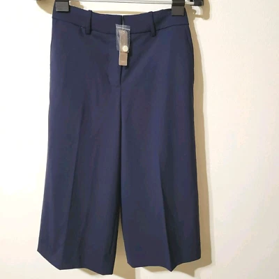 NWT J. Crew 365 Women's Sz 4P Everyday Navy Wool Cropped Wide Leg Pants Culotte - Image 1 of 4