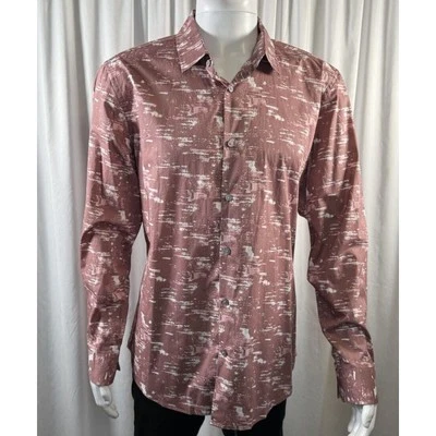 Alfani Men’s Abstact Print Button Down 100% Cotton Shirt, Mauve, Sz: XL, 77-15 - Image 1 of 4