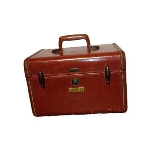 Vintage 1950’s Samsonite Leather Luggage Train Case Reddish Brown - No Key - Picture 1 of 9