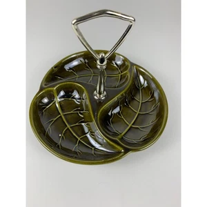 Royal Haeger grün geteilt Servierschale Henkel Blattmuster 849-H Vintage LESEN - Bild 1 von 7