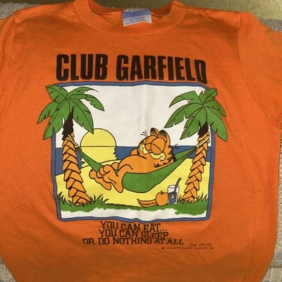 Vintage 1980s “Club Garfield “Cartoon Jim Davis Orange TShirt Kids M USA RARE - Image 1 of 4