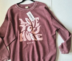 Chicka-D Love You More Women's Sweatshirt Size M Pink Relaxes Crew Neck - NWT - Picture 1 of 13