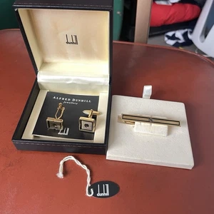 Vintage Dunhill Cufflink and Tie Clip Set Made In England Gold Color Rare New - Picture 1 of 7