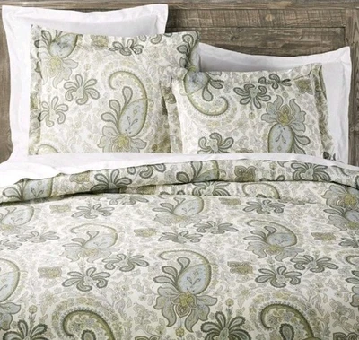 Funda nórdica Pottery Barn Charlie Paisley tamaño king algodón orgánico verde azul Foto 1 de 4