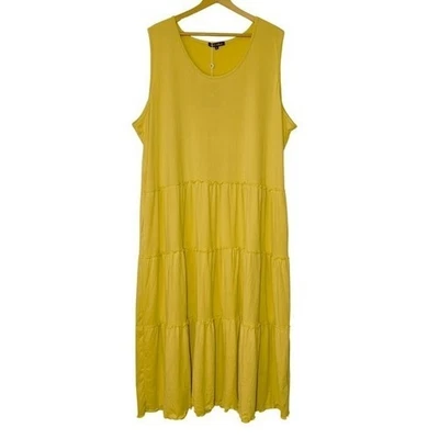 Vestido midi blanco marca para mujer sin mangas en capas talla 3XL amarillo bolsillo cuello redondo Foto 1 de 4