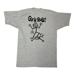 T-shirt vintage Stick World "Girls Rule" taglia grande punto singolo made in USA - Foto 1 di 14