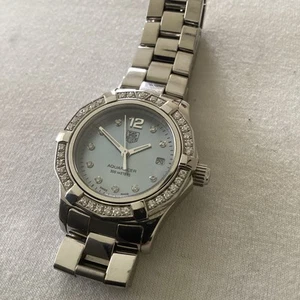 Ladies Tag Heuer Aquaracer Blue MOP Diamond Dial & Bezel Watch - Ref WAF141J - Picture 1 of 13