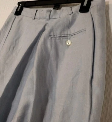 Pantalones de lino de colección Lauren Ralph Lauren para mujer talla 14 azules pantalones puños plisados EE. UU. Foto 1 de 4