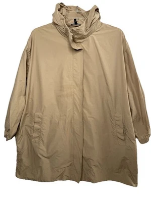 Chaqueta Eileen Fisher Caqui Talla 2X Algodón Orgánico Nylon Cuello Soporte Capucha Oculta Foto 1 de 4