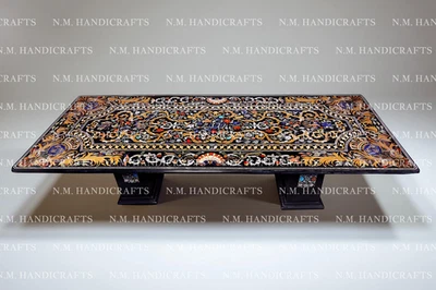5'x3' antique design black marble dining Table home decor pietra dura inlay art - Image 1 of 4