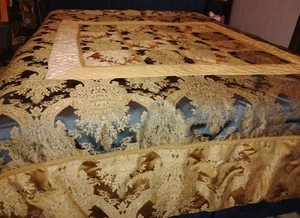 Croscill Queen Comforter and 2 Pillow Shams Cream, Blue and Gold - Gorgeous! - Picture 1 of 14