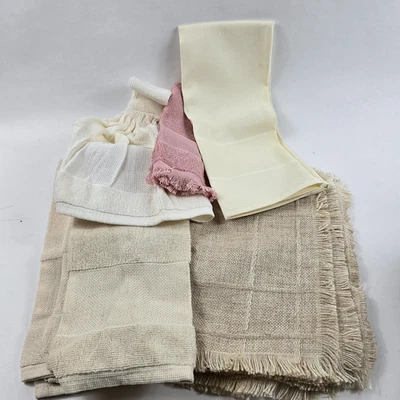 Lot 9 Cross Stitch Hand Towels, Placemats, Table Cover Cream Tan Pink 14 Ct - Image 1 of 4