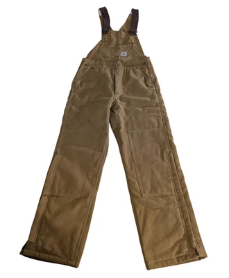 Vintage Double Knee Carhartt Bibs Coveralls Youth Large Brown R41 Made USA - Image 1 of 4