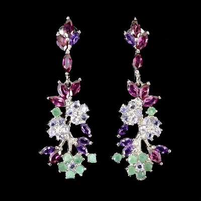 Pendientes de plata de ley 925 marquesa rodolita granate esmeralda piedras preciosas joyería Foto 1 de 4