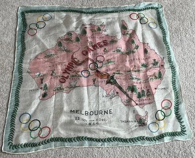 Melbourne 1956 Olympic Games Souvenir Silk Scarf, Map of Australia design - Imagem 1 de 4