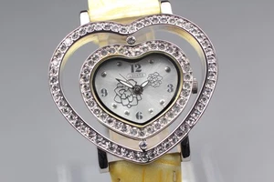 Funktionierende [fast neuwertig] Abiste Herz Zifferblatt Quarz Kristall Diamant Lünette Damenuhr - Bild 1 von 10