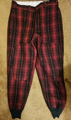 Vintage Wool Black/Red Woolrich Hunting Pants,Sz 36, Cuff, Patch Knee & Seat - Image 1 of 4