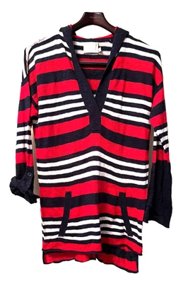 MICHAEL STARS ROJO AZUL MARINO RAYAS ALGODÓN SUDADERA CON CAPUCHA PUNTO SUÉTER TOP MUJER TALLA 1 PEQUEÑO Foto 1 de 3