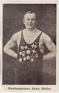 WORLD Master WEIGHTLIFTER Aleks. MÜLLER mit AUSZEICHNUNGEN Reklame PC, ESTLAND 20er Jahre - Bild 1 von 2