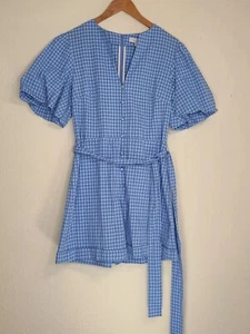 Much Loves Sophie x Pearl by Lela Rose Romper Blue White Check Size 6 Womens - Picture 1 of 9