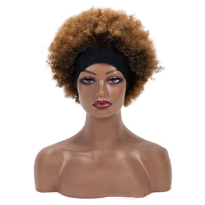 African Kinky Curly Wigs Afro Headband Wigs for Black Women Synthetic Wrap Wigs - Picture 1 of 24