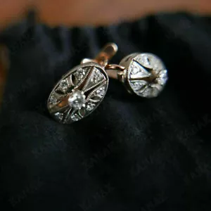 1Ct Round Simulated Diamond Clip-On Hoop Earrings Two-Tone Gold Plated Silver - Picture 1 of 4