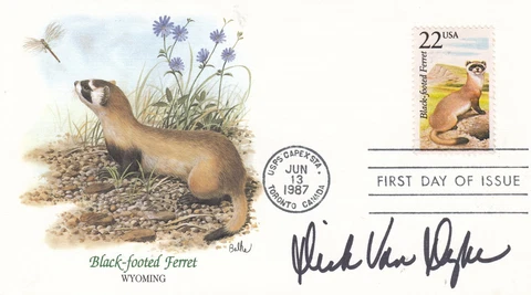 US 13 JUNE 1987 BLACK FOOTED FERRET FIRST DAY COVER HAND SIGNED BY DICK VAN DYKE Cover