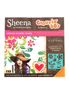 Sheena Douglass GROOVIN' 60's stencil 8”x8” GROOVY FLOWER POWER...MIXED MEDIA - Picture 1 of 1