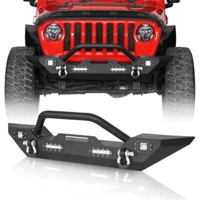 Front Winch Bumper w/ LED Lighting Fit 07-25 Jeep Wrangler JK JL & Gladiator JT - Image 1 of 4
