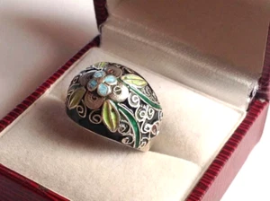 Riesiger Vintage Sowjetische UdSSR 925 Sterling Silber Ring Emaille Damen Schmuck Gr. 8 - Bild 1 von 8