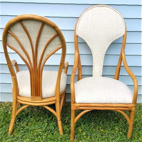 Mid Century Modern Regency Bamboo Bentwood Rattan Fan Back Armchairs - Set of 2 Cover