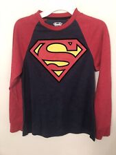 Superman Logo Boys Pullover Long Sleeve Shirt Red Blue Size L(10/12)