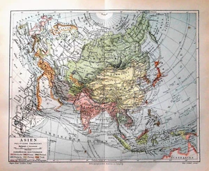 1902 Original Gegraphical.Map " ASIA Politica " Meyers. - Foto 1 di 1