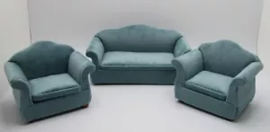 Dollhouse Miniature Modern Living Room Set Couch and 2 Chairs in Teal T2021 - Picture 1 of 4