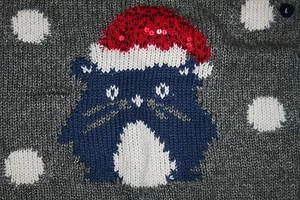 NWT Abercrombie Girls Medium Intarsia Kitten Cat Grey Santa Christmas Sweater - Picture 1 of 2