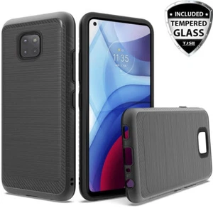 For Motorola Moto G Power 2021 Case Brushed Armor Rubber Cover +Tempered Glass - Picture 1 of 12