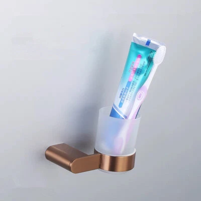 Brushed Rose Gold Toothbrush Holder withTumbler & Cup Toothpaste Rack SUS304 - Image 1 of 4