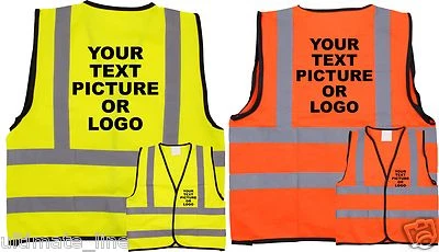 PERSONALISED Printed  KIDS HI VIS HI VIZ SAFETY VEST WAISTCOAT Child Logo text - Image 1 of 4