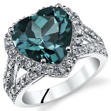 5.00 Carats Heart Shape Simulated Alexandrite Ring Sterling Silver Sizes 5 to 9