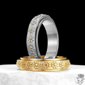 Sculpt Rings™ Daisy Flower Spinner Ring - 316L Stainless Steel & Gold-Plated Des - Picture 1 of 10