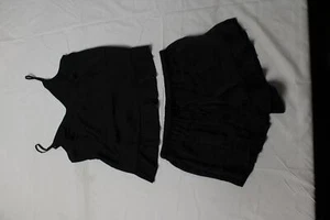 PJ Place Women's Ruffle Hem Satin Sleeveless Pajama Set ZS6 Black Medium NWT - Picture 1 of 7