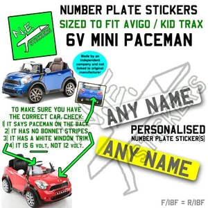 Number plate sticker (s) SIZED TO FIT Kids 6v MINI Cooper S PACEMAN ride on car - Picture 1 of 1
