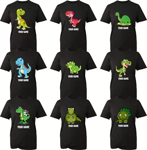 Personalised T-rex Dinosaur T-shirt Cute Characters Birthday Gift Unisex Tee Top - Picture 1 of 11
