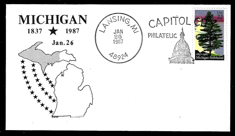 2246 22c Stamp (1987) THE MICHIGAN STATE 150 FDC BY THE DEW CACHET MAKERS !! - Image 1 of 1