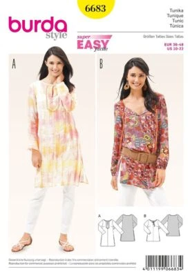 BURDA 6683 DRESS & TUNIC WOMEN'S Sewing Pattern Sizes 10 - 22 Skill: SUPER EASY - Image 1 of 4