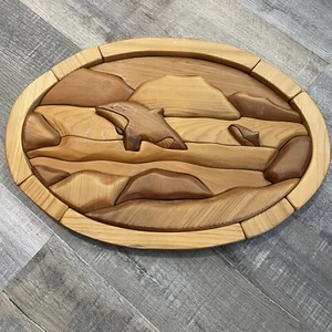 Intarsia Western Red Cedar B.C. Wood Orca Wall Plaque John Myrna Dobmeter Whale - Picture 1 of 13