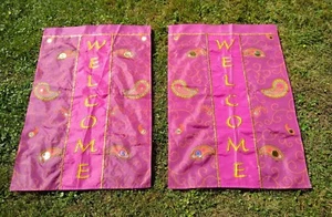 Welcome Flags 38x26”” Pr of 2 Gold Trim, Bright Bold Indian Design Banners 1/2 - Picture 1 of 8