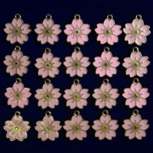 20pz Ciondolo Fiore Tibetano Smalto Rosa 18x2mm Smalto Rosa Tibetano PJ3336 - Foto 1 di 3