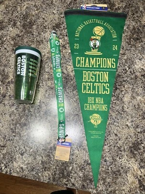 BOSTON CELTICS 2024 NBA FINALS CHAMPIONS LANYARD Locker Room Pennant TERVIS Cup - Image 1 of 4